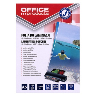 Folia do laminowania OFFICE PRODUCTS A5 transparentna 2x100mic 100szt.