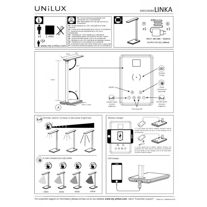 Lampka biurkowa UNILUX Linka LED czarna 400124484