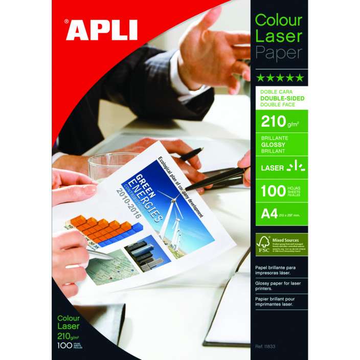 Papier fotograficzny APLI Glossy Laser Paper A4 210gsm do druku laserowego błyszczący 100ark.
