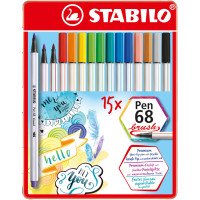 Flamaster STABILO Pen 68 Brush kpl. 15szt. w etui metalowym