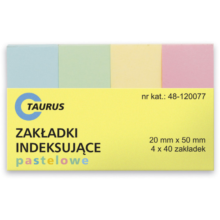 Zakładki indeksujące TAURUS 20x50mm pastelowe karteczki 4x50 szt.